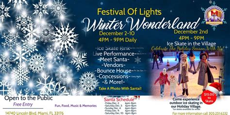 Christmas wonderland - miami tickets - Nov 16, 2023 · Prices at the door for Adults is $45 plus taxes and fees, Children 3 to 10 are $35 plus taxes and fees and children under 2 are free. Christmas Wonderland opens today Nov.16 at Tropical Park in Miami and runs until Sunday Jan. 7, 2024 and operates from 5:00PM – 12AM (1AM on Thanksgiving, Christmas Day, and New Year’s Day). 